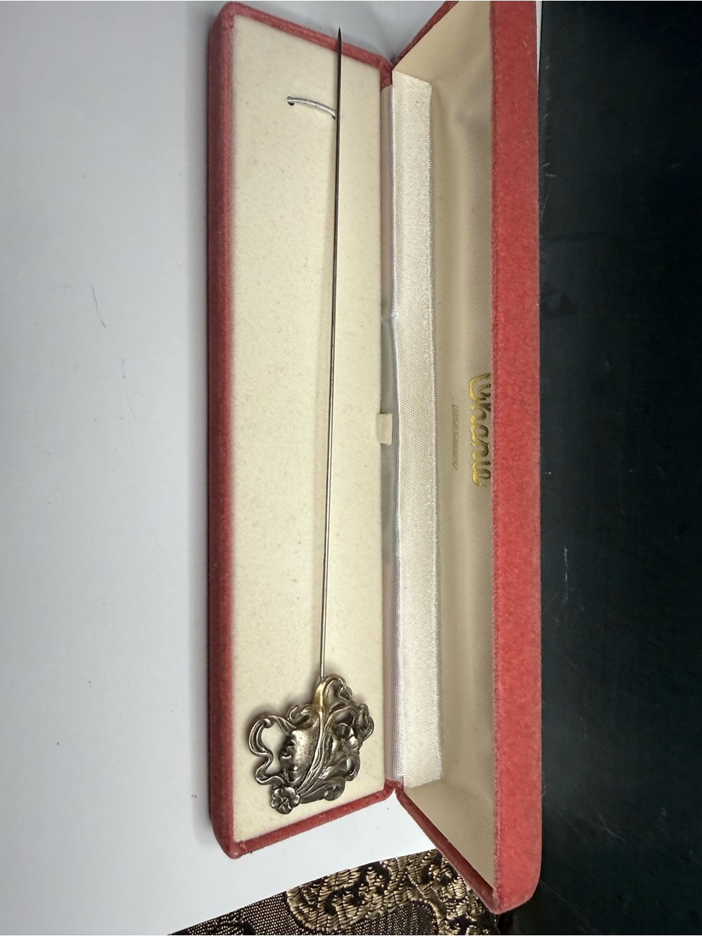 Antique Silver Tone Art Nouveau Lady Stick/Hat Pin
